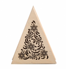Ящик новогодний треугольный 0,4кг деревянный с узорами превью
