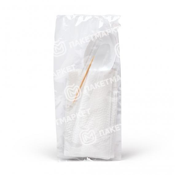 Набор одноразовой посуды эконом ЛОЖКА, САЛФЕТКА, ЗУБОЧИСТКА